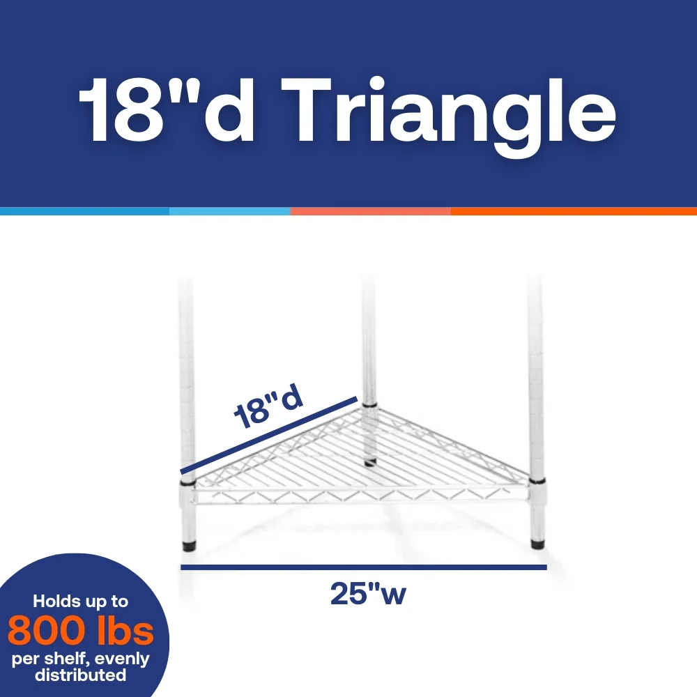 18"d Chrome Wire Triangle Corner Unit w/ 3 Shelves - Image 5