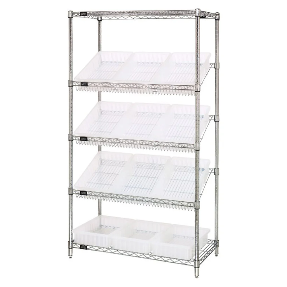18"d x 36"w x 63"h 5-Tier Slanted Wire Shelving with 16-1/2"d x 10-7/8"w x 3-1/2"h Dividable Grid Containers - Image 6