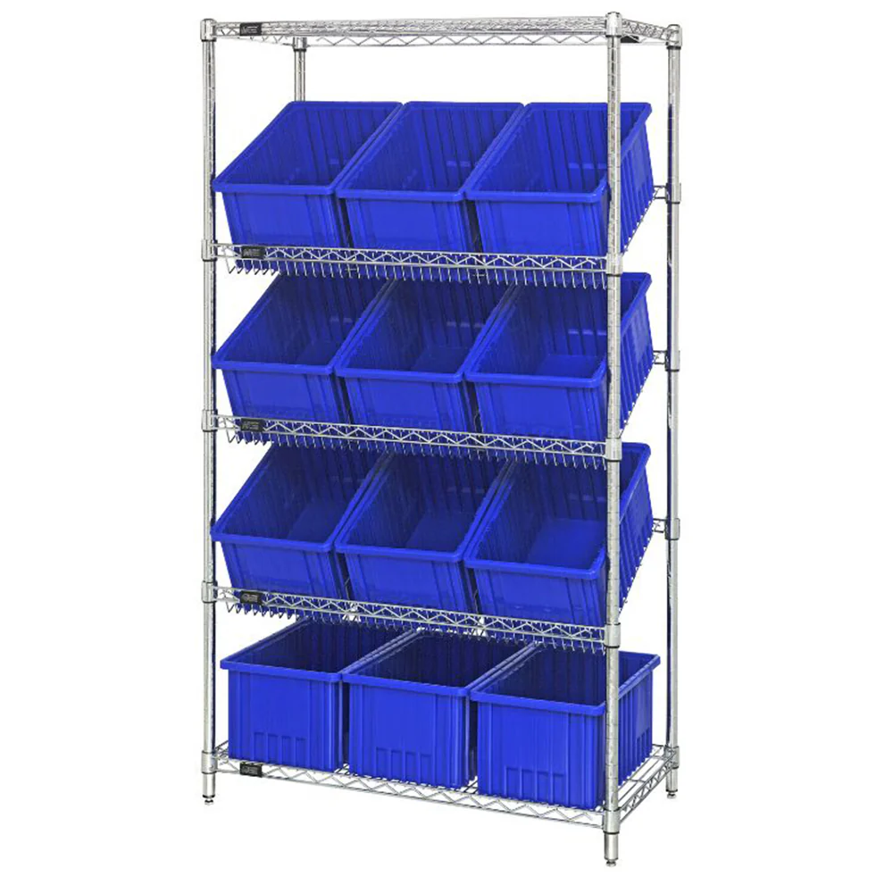 18"d x 36"w x 63"h 5-Tier Slanted Wire Shelving with 16-1/2"d x 10-7/8"w x 8"h Dividable Grid Containers - Image 5
