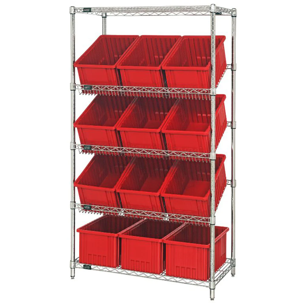 18"d x 36"w x 63"h 5-Tier Slanted Wire Shelving with 16-1/2"d x 10-7/8"w x 8"h Dividable Grid Containers - Image 8