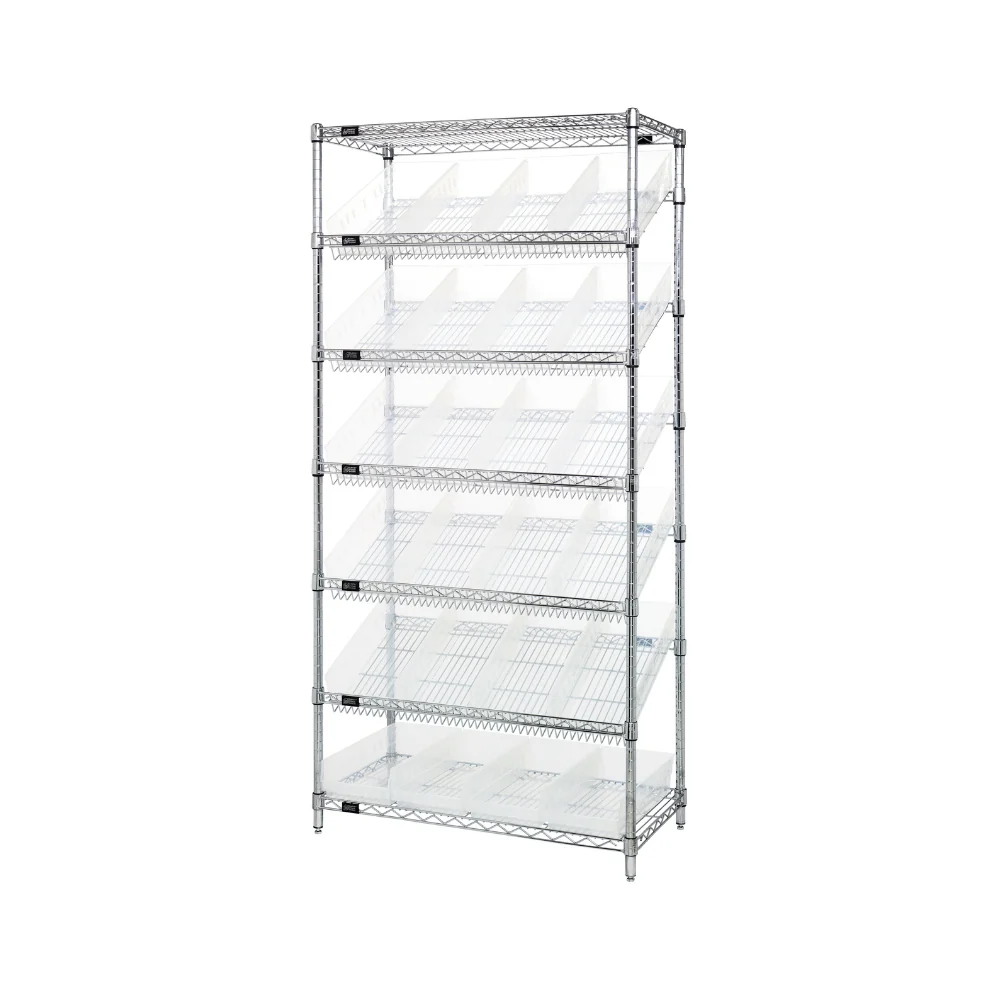18"d x 36"w x 74"h 7-Tier Slanted Wire Shelving with 17-7/8"d x 8-3/8"w x 4"h Bins - Image 3