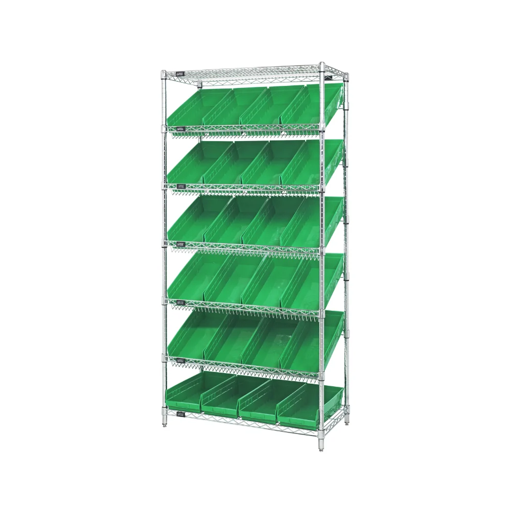 18"d x 36"w x 74"h 7-Tier Slanted Wire Shelving with 17-7/8"d x 8-3/8"w x 4"h Bins - Image 4