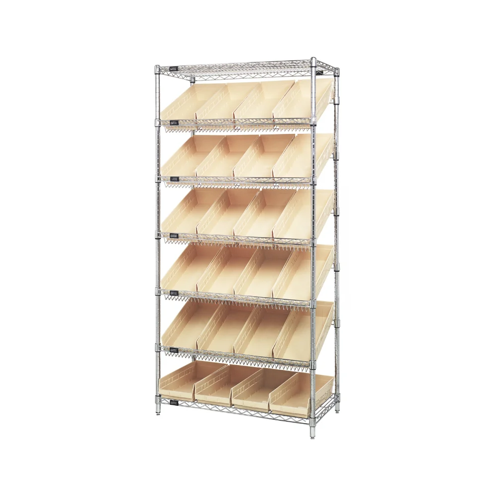 18"d x 36"w x 74"h 7-Tier Slanted Wire Shelving with 17-7/8"d x 8-3/8"w x 4"h Bins - Image 5