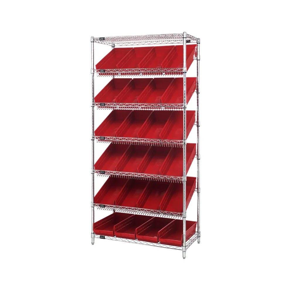 18"d x 36"w x 74"h 7-Tier Slanted Wire Shelving with 17-7/8"d x 8-3/8"w x 4"h Bins - Image 6