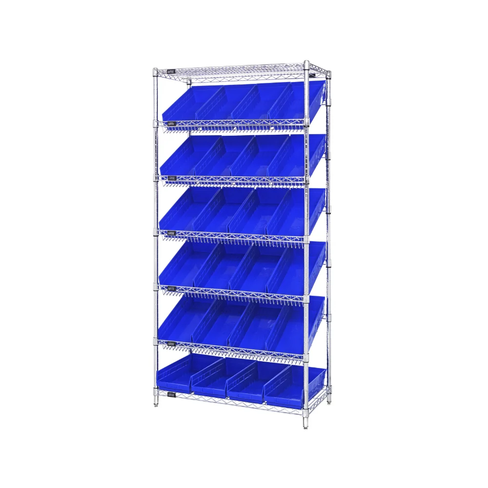 18"d x 36"w x 74"h 7-Tier Slanted Wire Shelving with 17-7/8"d x 8-3/8"w x 4"h Bins - Image 8