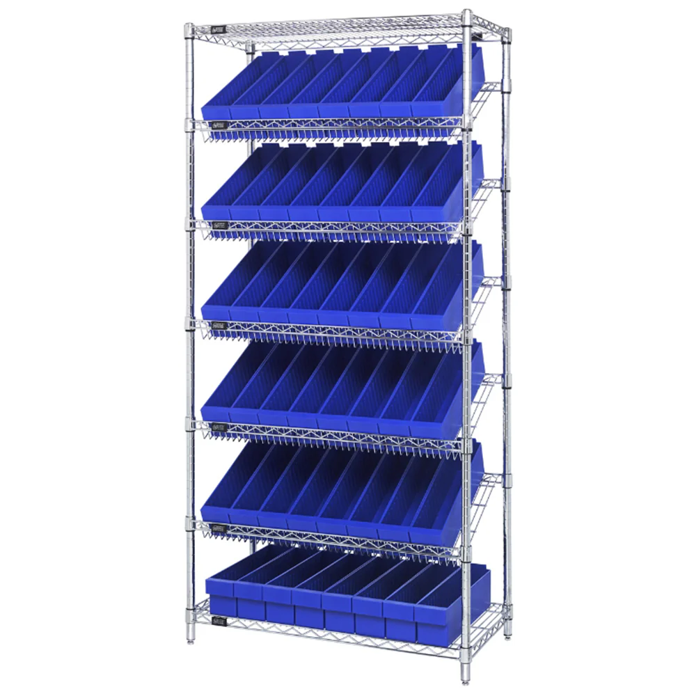 18"d x 36"w x 74"h 7-Tier Slanted Wire Shelving with 17-5/8"d x 3-3/4"w x 4-5/8"h Drawers - Image 5