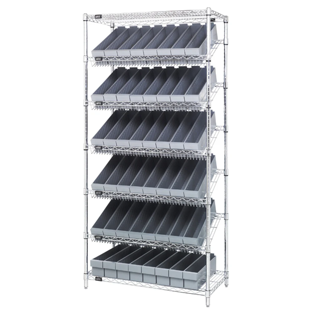18"d x 36"w x 74"h 7-Tier Slanted Wire Shelving with 17-5/8"d x 3-3/4"w x 4-5/8"h Drawers - Image 6
