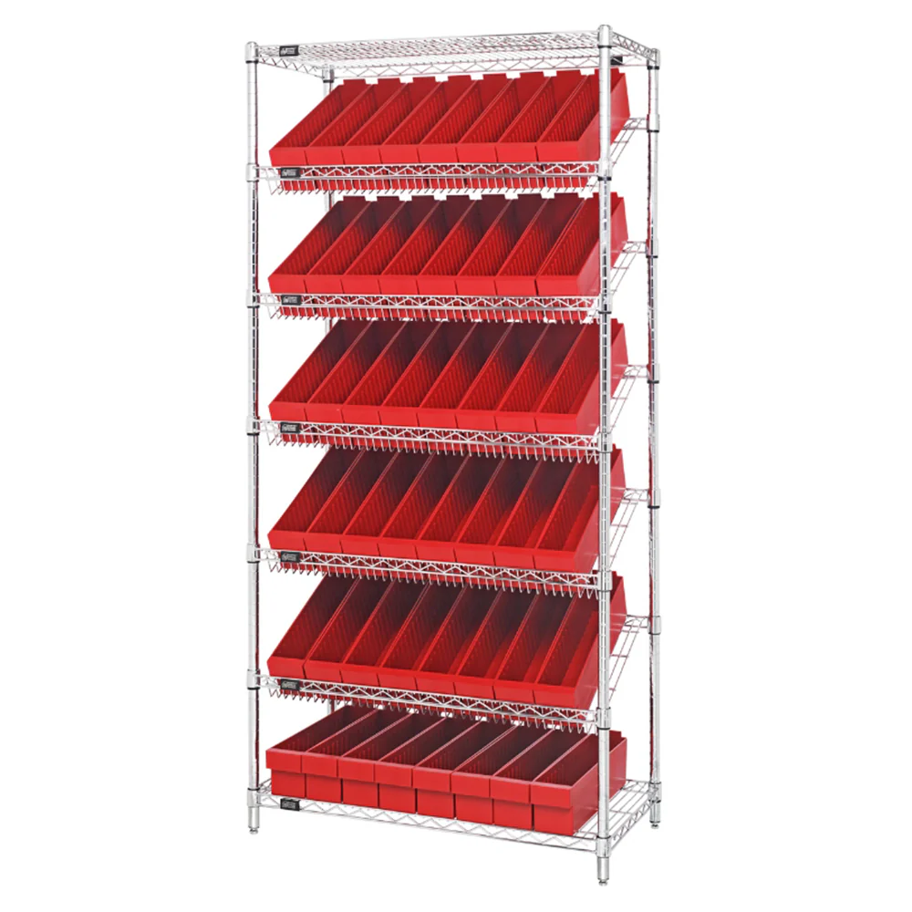18"d x 36"w x 74"h 7-Tier Slanted Wire Shelving with 17-5/8"d x 3-3/4"w x 4-5/8"h Drawers - Image 7
