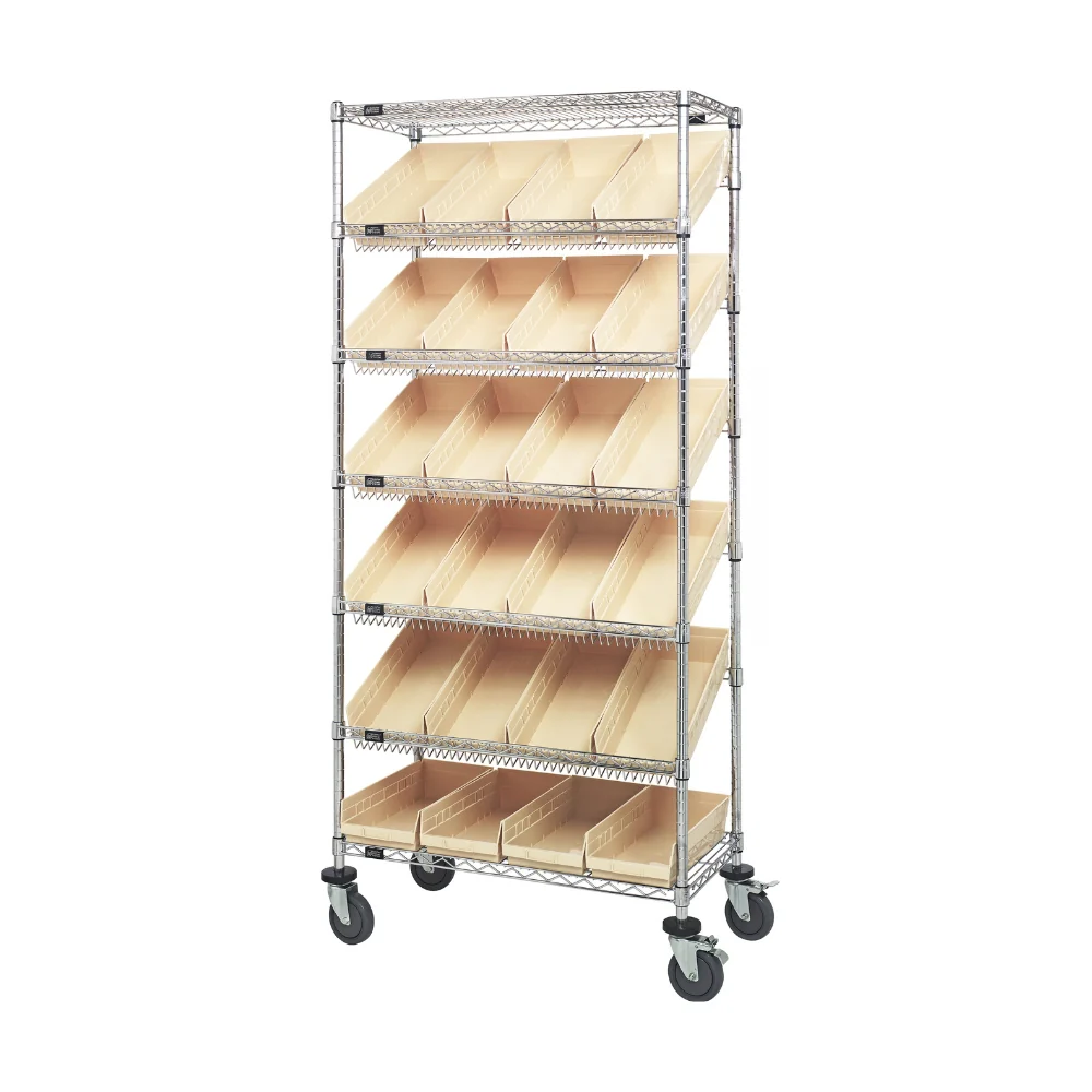 18"d x 36"w x 80"h 7-Tier Slanted Wire Shelving Carts with 17-7/8"d x 8-3/8"w x 4"h Bins - Image 11