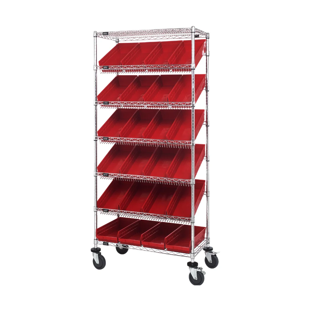 18"d x 36"w x 80"h 7-Tier Slanted Wire Shelving Carts with 17-7/8"d x 8-3/8"w x 4"h Bins - Image 12