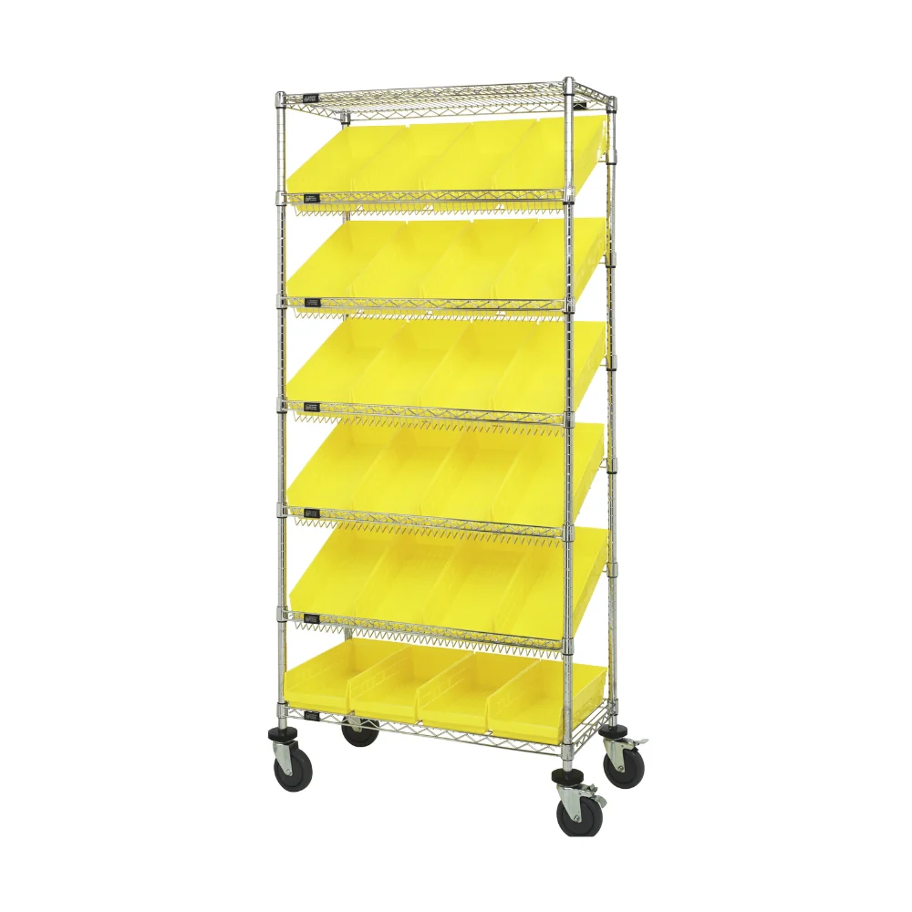 18"d x 36"w x 80"h 7-Tier Slanted Wire Shelving Carts with 17-7/8"d x 8-3/8"w x 4"h Bins - Image 13