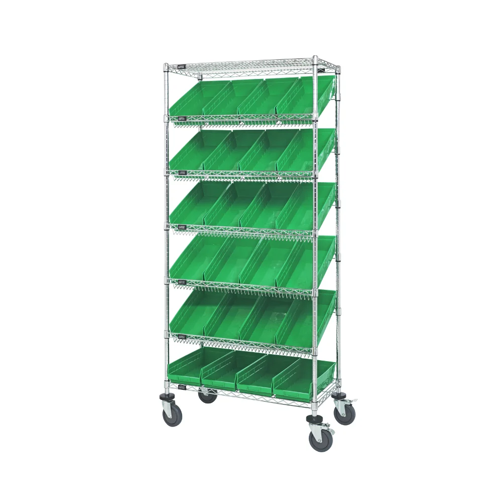 18"d x 36"w x 80"h 7-Tier Slanted Wire Shelving Carts with 17-7/8"d x 8-3/8"w x 4"h Bins - Image 4
