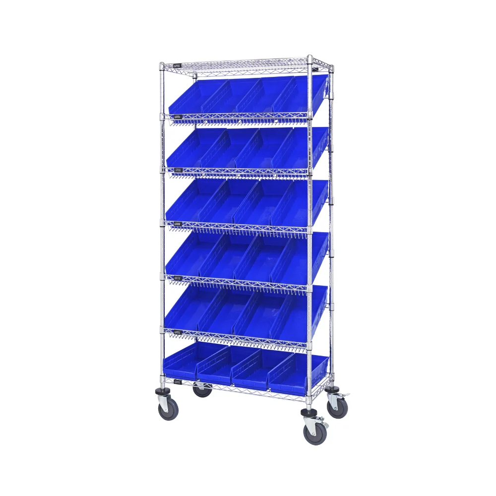 18"d x 36"w x 80"h 7-Tier Slanted Wire Shelving Carts with 17-7/8"d x 8-3/8"w x 4"h Bins - Image 8