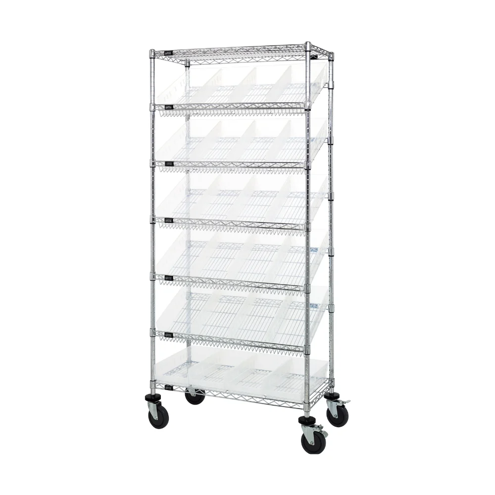 18"d x 36"w x 80"h 7-Tier Slanted Wire Shelving Carts with 17-7/8"d x 8-3/8"w x 4"h Bins - Image 9