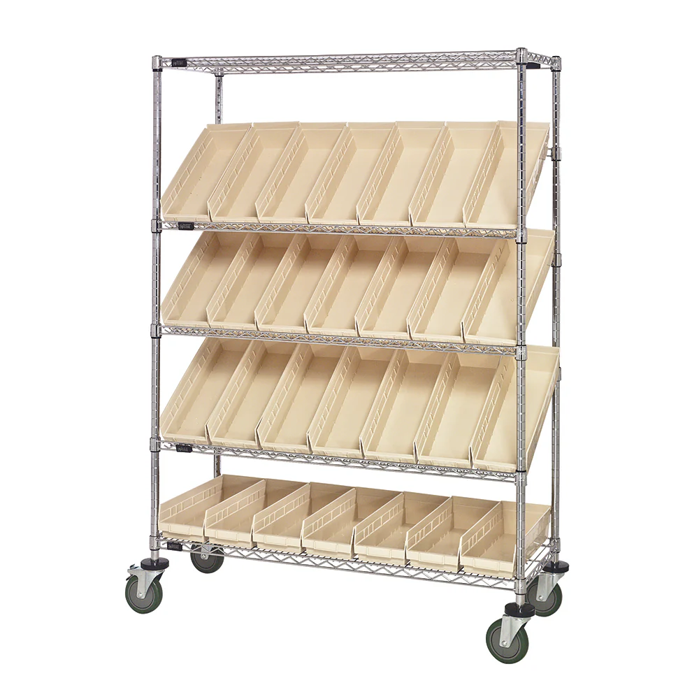 24"d x 48"w x 69"h 5-Tier Open Slanted Wire Shelving Carts with 23-5/8"d x 6-5/8"w x 4"h Bins - Image 11