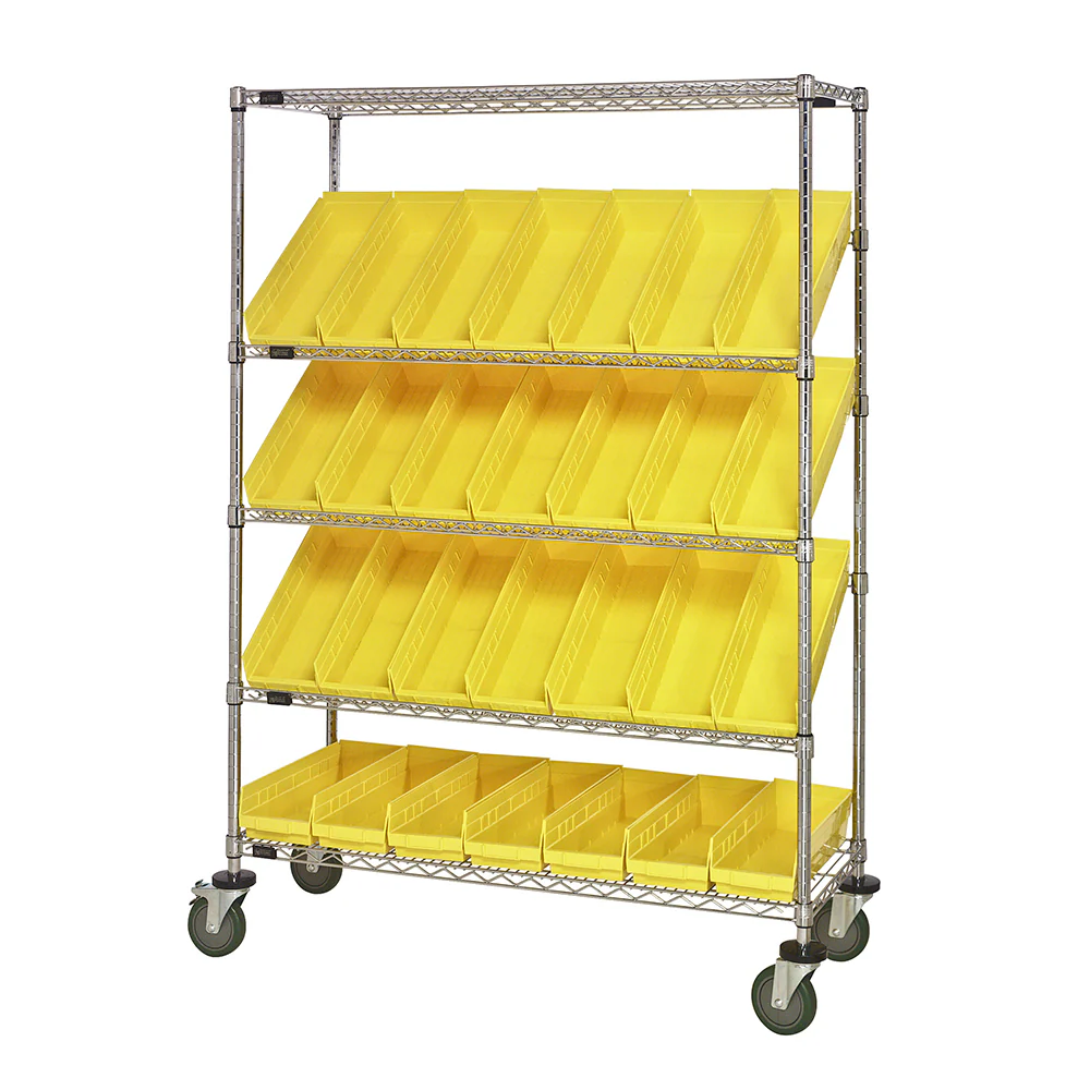 24"d x 48"w x 69"h 5-Tier Open Slanted Wire Shelving Carts with 23-5/8"d x 6-5/8"w x 4"h Bins - Image 7