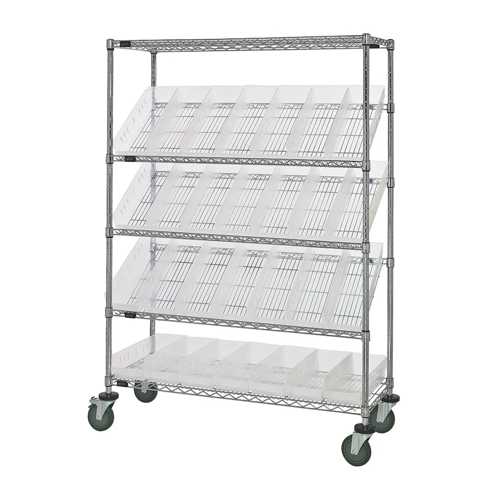 24"d x 48"w x 69"h 5-Tier Open Slanted Wire Shelving Carts with 23-5/8"d x 6-5/8"w x 4"h Bins - Image 9
