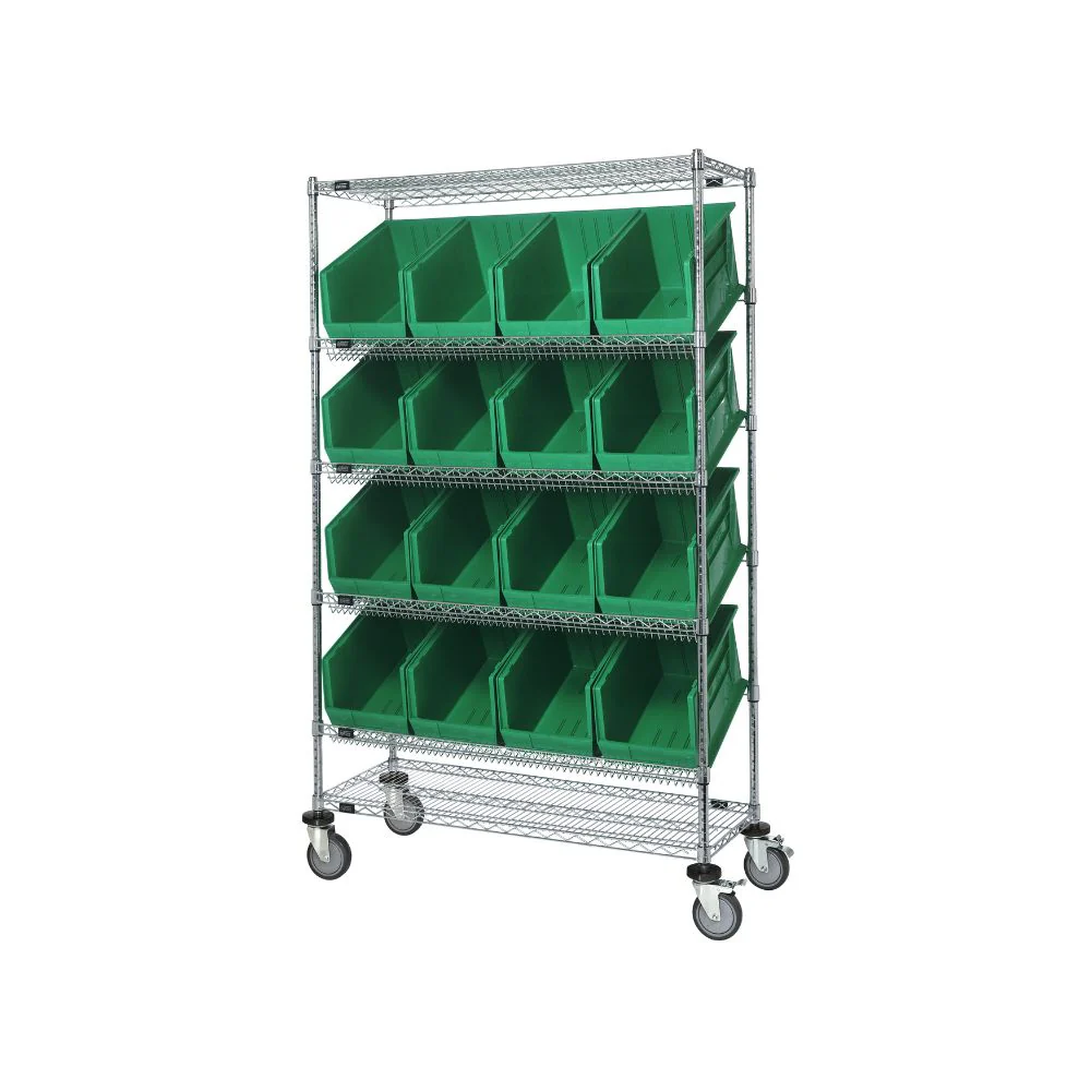 18"d x 48"w x 80"h 6-Tier Slanted Wire Shelving Carts with 18"d x 11"w x 10"h Bins - Image 4
