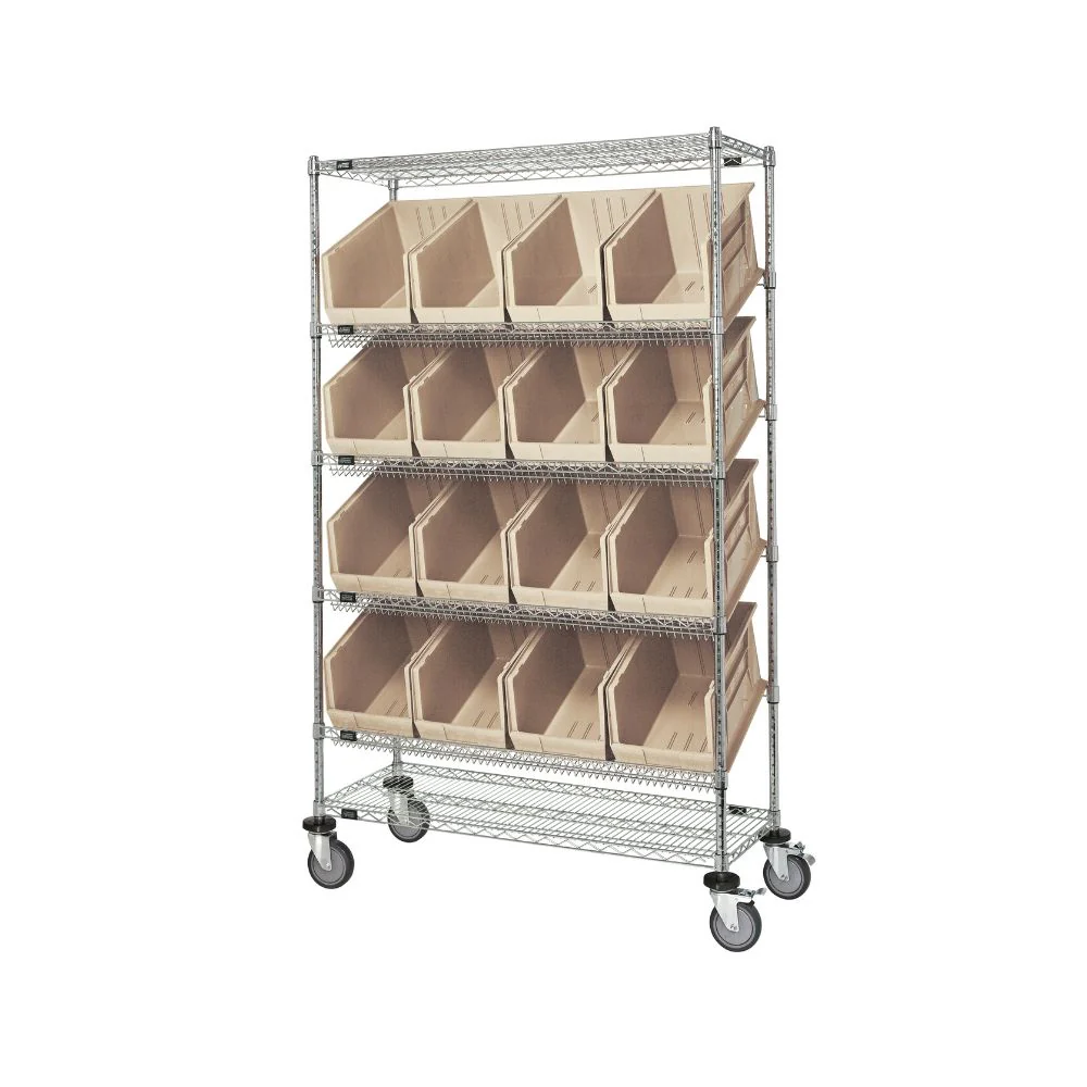 18"d x 48"w x 80"h 6-Tier Slanted Wire Shelving Carts with 18"d x 11"w x 10"h Bins - Image 5