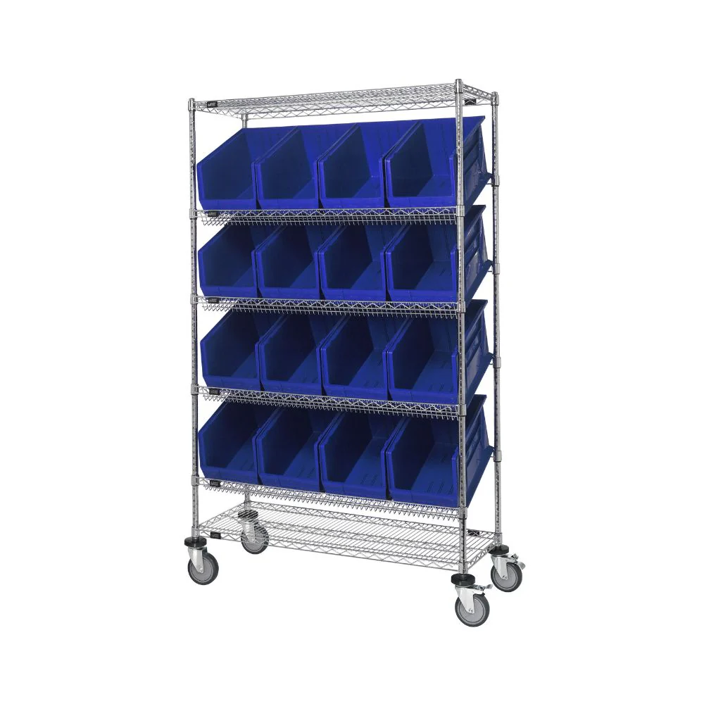 18"d x 48"w x 80"h 6-Tier Slanted Wire Shelving Carts with 18"d x 11"w x 10"h Bins - Image 8