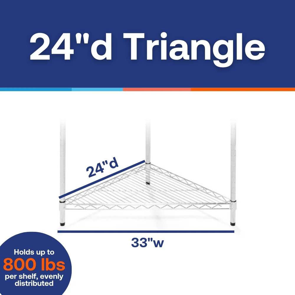 24"d Chrome Wire Triangle Corner Unit w/ 3 Shelves - Image 5