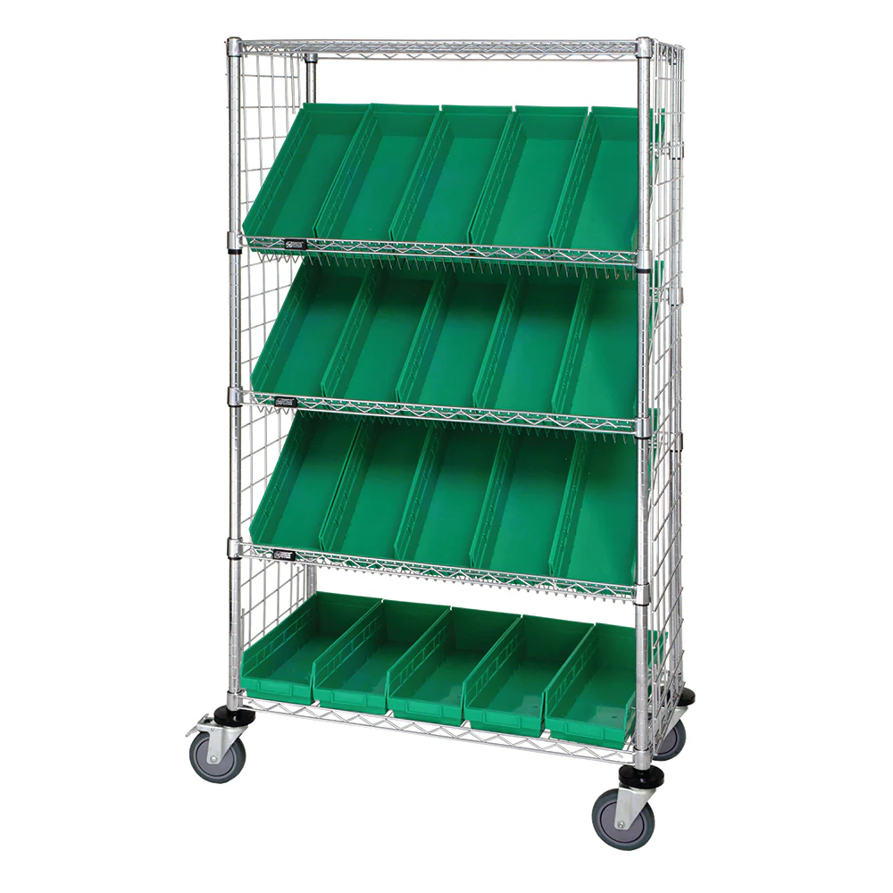 18"d x 36"w x 69"h 5-Tier Enclosed Slanted Wire Shelving Carts with 17-7/8"d x 6-5/8"w x 4"h Bins - Image 10