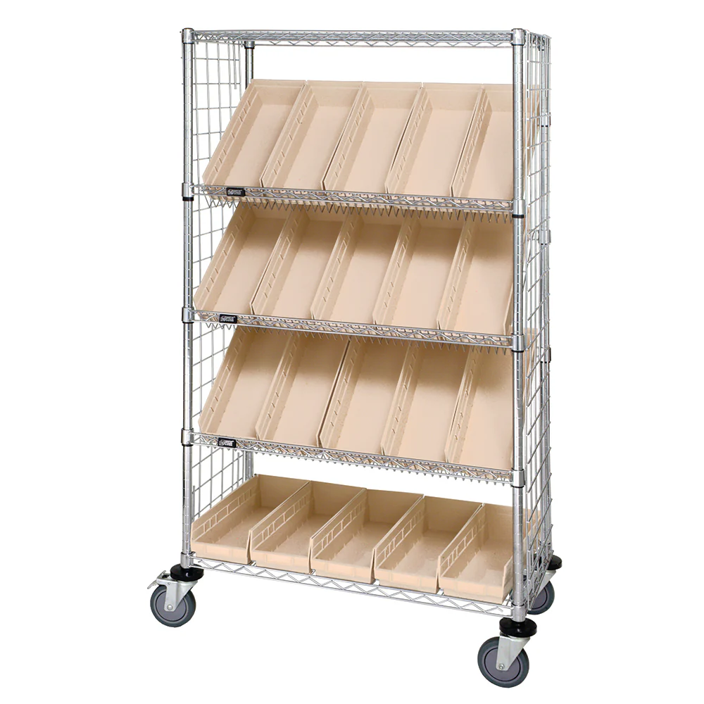 18"d x 36"w x 69"h 5-Tier Enclosed Slanted Wire Shelving Carts with 17-7/8"d x 6-5/8"w x 4"h Bins - Image 11