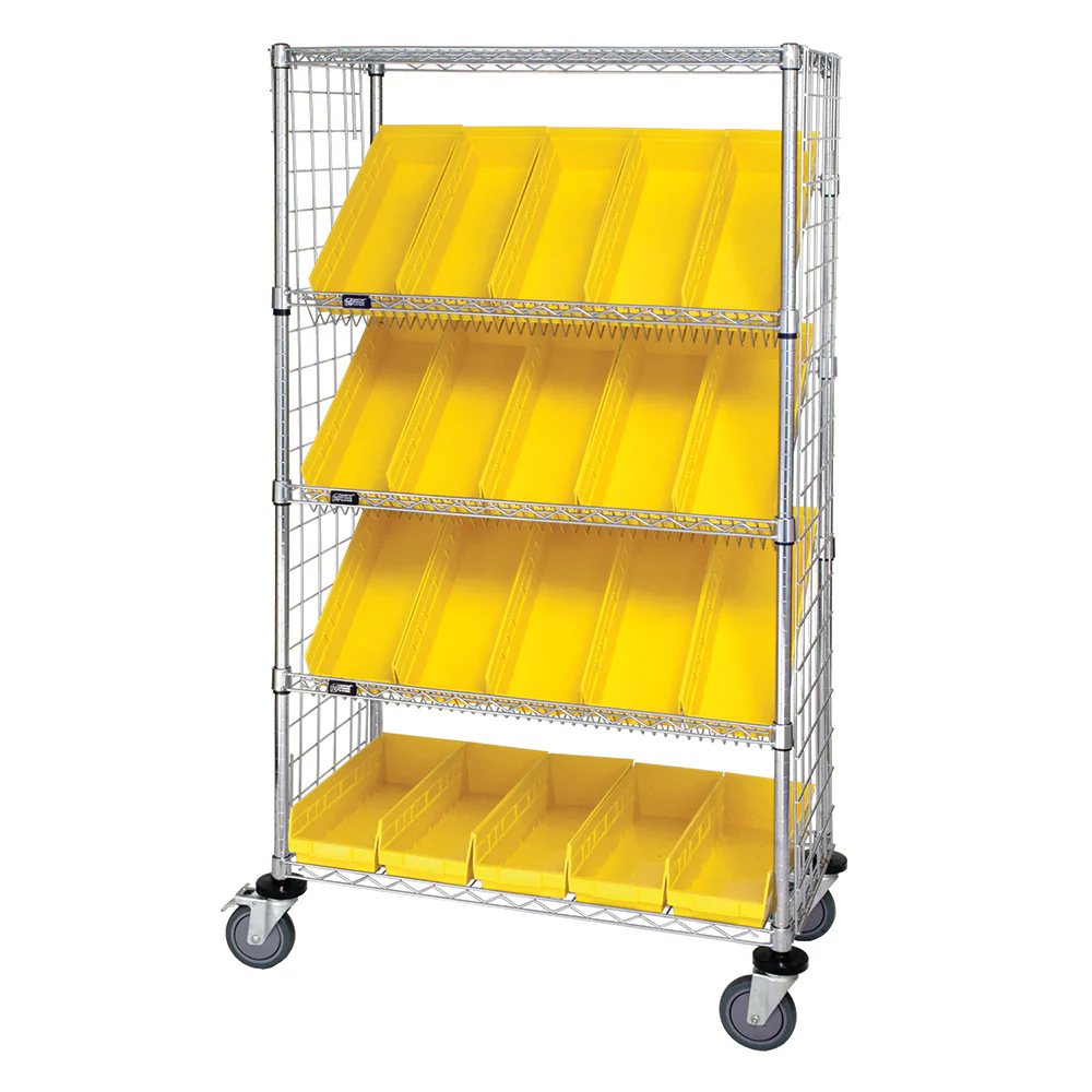 18"d x 36"w x 69"h 5-Tier Enclosed Slanted Wire Shelving Carts with 17-7/8"d x 6-5/8"w x 4"h Bins - Image 13