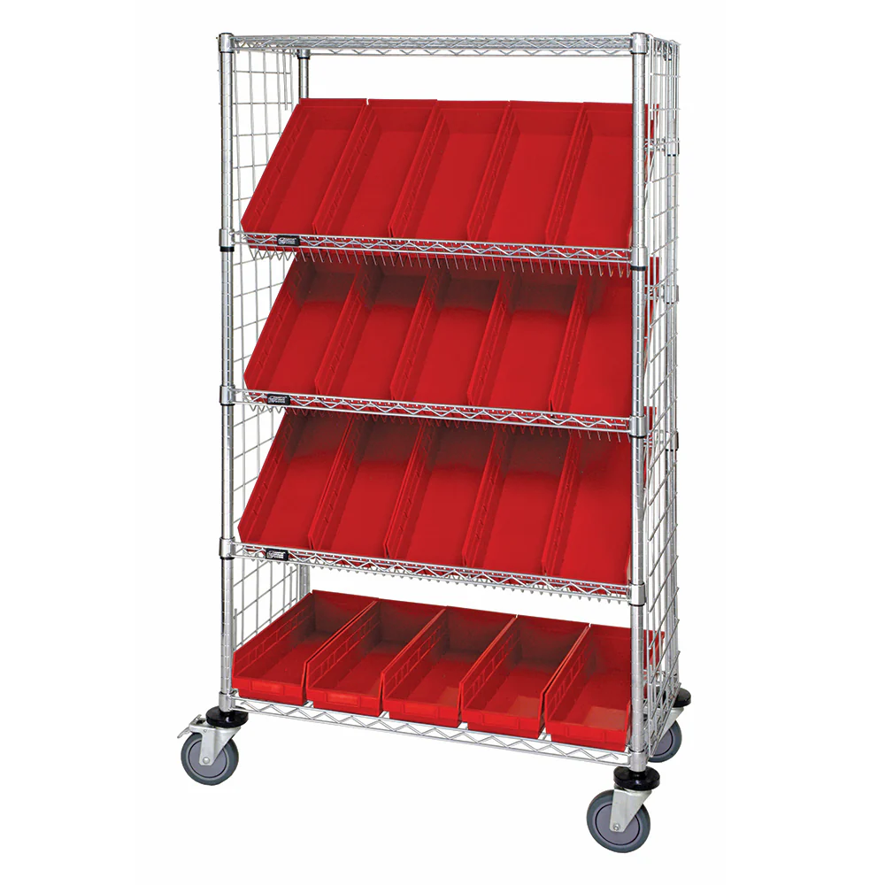 18"d x 36"w x 69"h 5-Tier Enclosed Slanted Wire Shelving Carts with 17-7/8"d x 6-5/8"w x 4"h Bins - Image 6