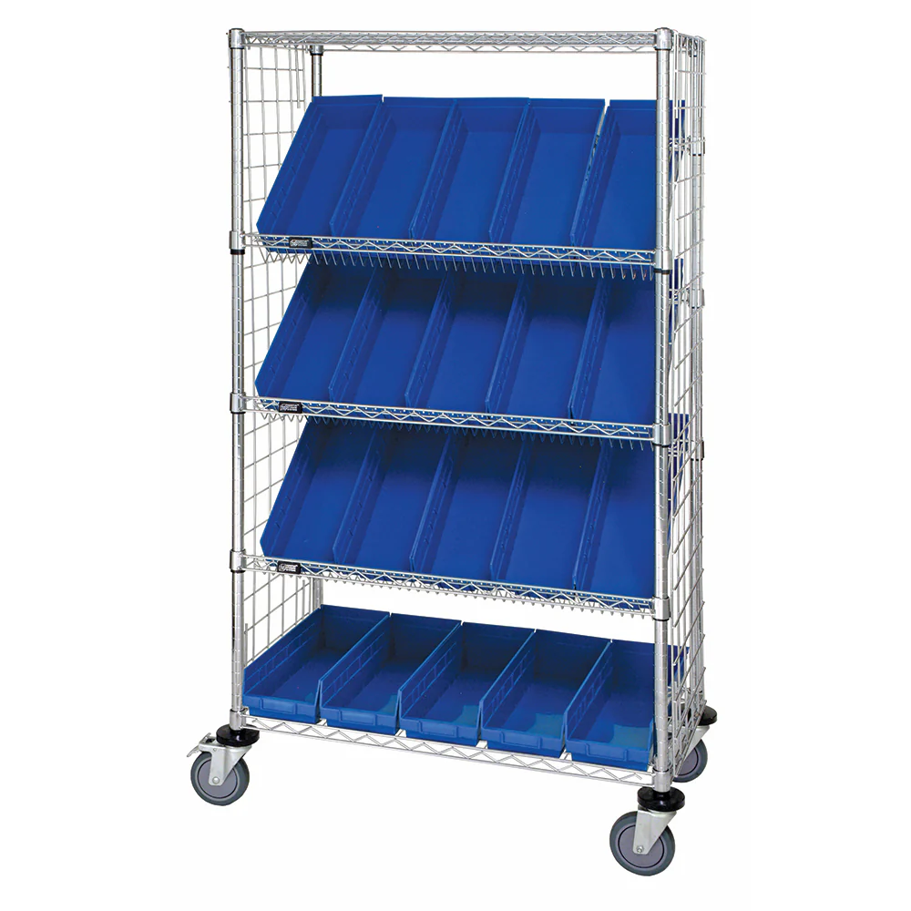 18"d x 36"w x 69"h 5-Tier Enclosed Slanted Wire Shelving Carts with 17-7/8"d x 6-5/8"w x 4"h Bins - Image 8