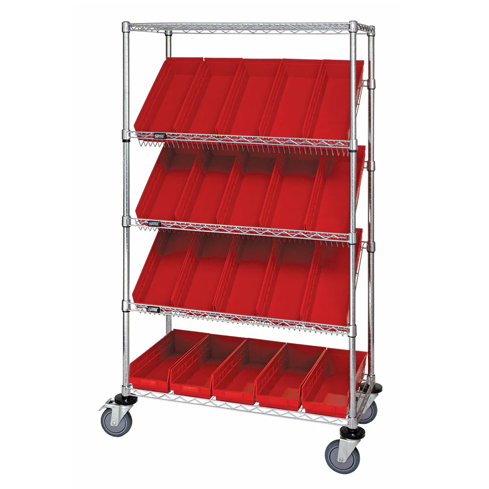 18"d x 36"w x 69"h 5-Tier Open Slanted Wire Shelving Carts with 17-7/8"d x 6-5/8"w x 4"h Bins - Image 12
