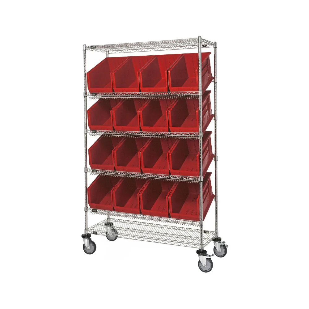18"d x 48"w x 80"h 6-Tier Slanted Wire Shelving Carts with 18"d x 11"w x 10"h Bins - Image 6