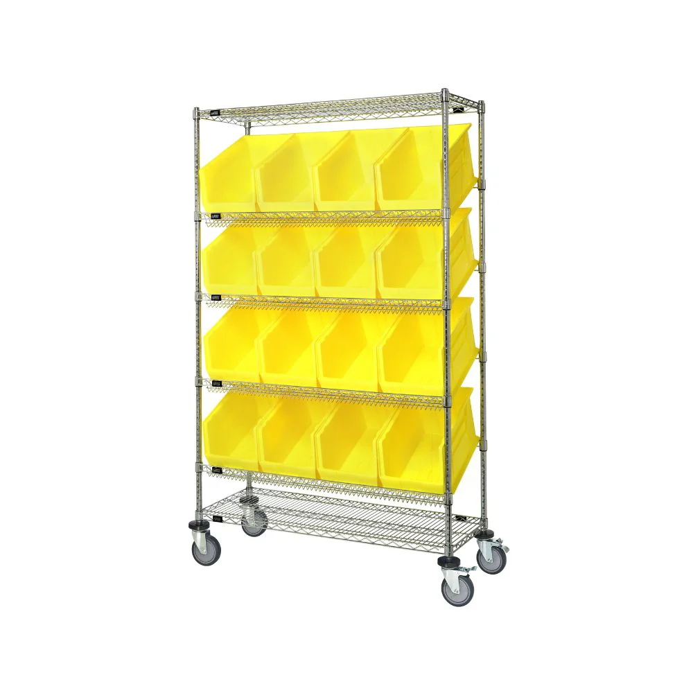 18"d x 48"w x 80"h 6-Tier Slanted Wire Shelving Carts with 18"d x 11"w x 10"h Bins - Image 7