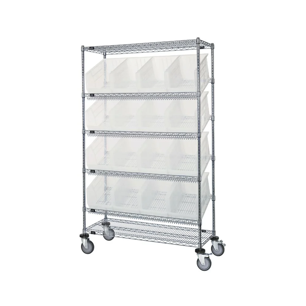 18"d x 48"w x 80"h 6-Tier Slanted Wire Shelving Carts with 18"d x 11"w x 10"h Bins - Image 9